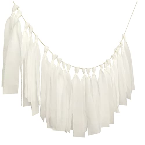 Mybbshower White Chiffon Tassel Garland for Wedding Bridal Shower Birthday Party Backdrop Hanging Decoration Fringe Backdrop Banner