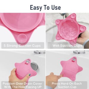 Bathtub Overflow Drain Cover, Bath Accessories, Soak Bath Overflow Drain Cover, Silicone Bath Tub Drain Plug with 5 Suction Cups, Adds Inches of Water for Deeper Bath, Tub Overflow Drain Stopper(Pink)