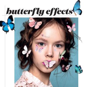 Glitter Butterfly Temporary Tattoos Stickers for Girls, Waterproof Body Stickers Fairy Wings Flowers Waterproof Fake Tattoo Decorations for Kids Women Face Makeup Birthday Party Favors Goodie