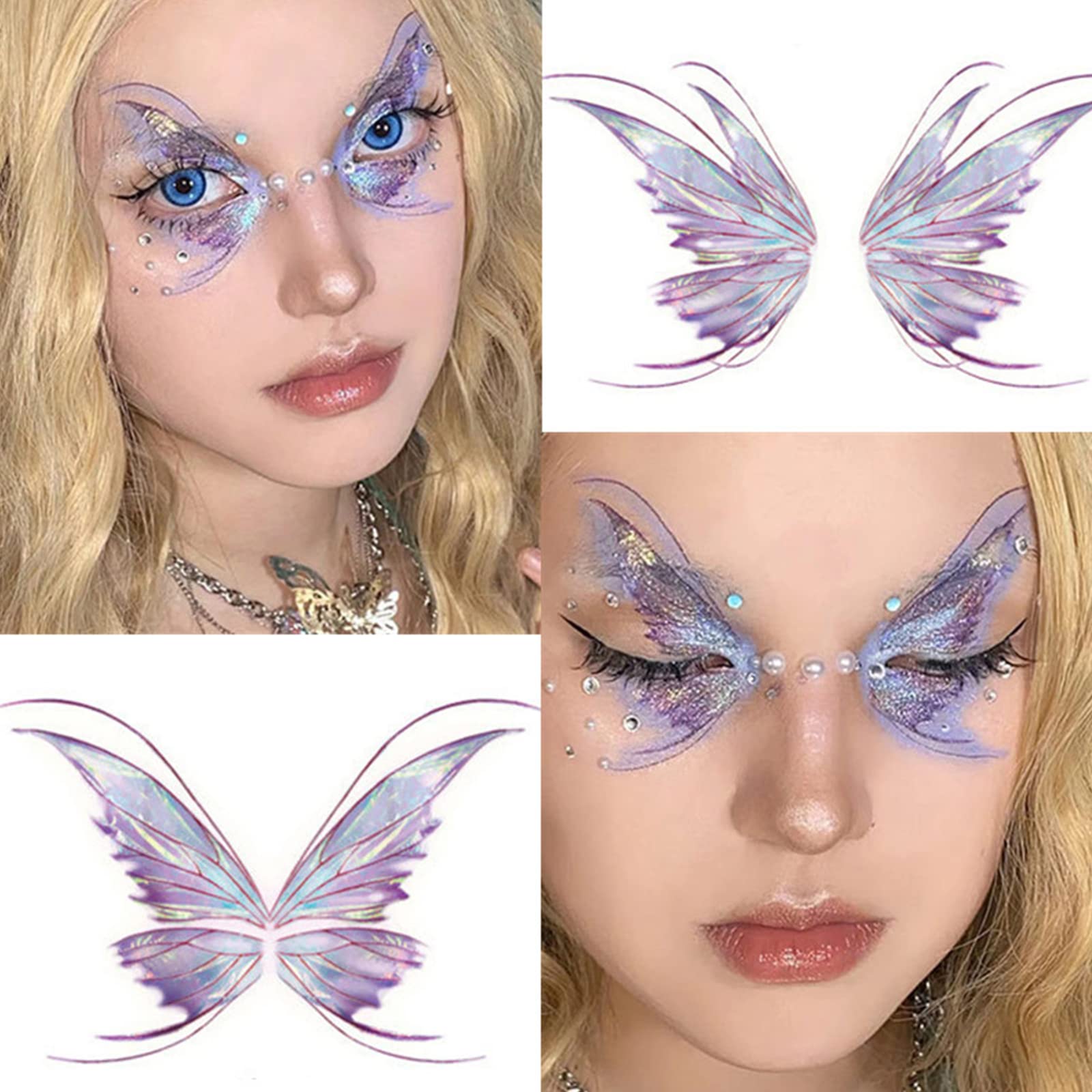 Glitter Butterfly Temporary Tattoos Stickers for Girls, Waterproof Body Stickers Fairy Wings Flowers Waterproof Fake Tattoo Decorations for Kids Women Face Makeup Birthday Party Favors Goodie