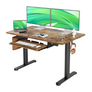 claiks standing desk with keyboard tray, standing desk adjustable height, raising desks for home office and computer workstation, 48 inches, rustic brown