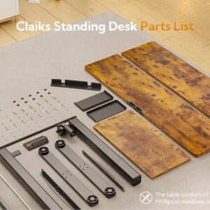 Claiks Standing Desk with Keyboard Tray, Standing Desk Adjustable Height, Raising Desks for Home Office and Computer Workstation, 48 Inches, Rustic Brown