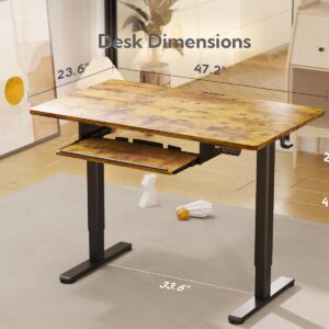 Claiks Standing Desk with Keyboard Tray, Standing Desk Adjustable Height, Raising Desks for Home Office and Computer Workstation, 48 Inches, Rustic Brown