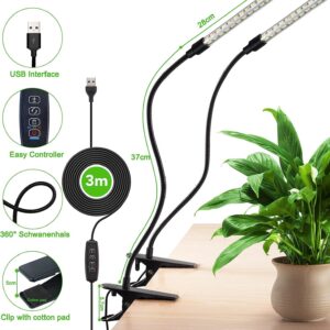 LPMZMBL 2 Heads Full Spectrum Plant Grow Lights for Indoor Plants with 10 Feet Cables,10 Dimmable Levels and 3/9/12H Timer(Pack of 2)