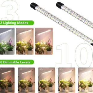 LPMZMBL 2 Heads Full Spectrum Plant Grow Lights for Indoor Plants with 10 Feet Cables,10 Dimmable Levels and 3/9/12H Timer(Pack of 2)