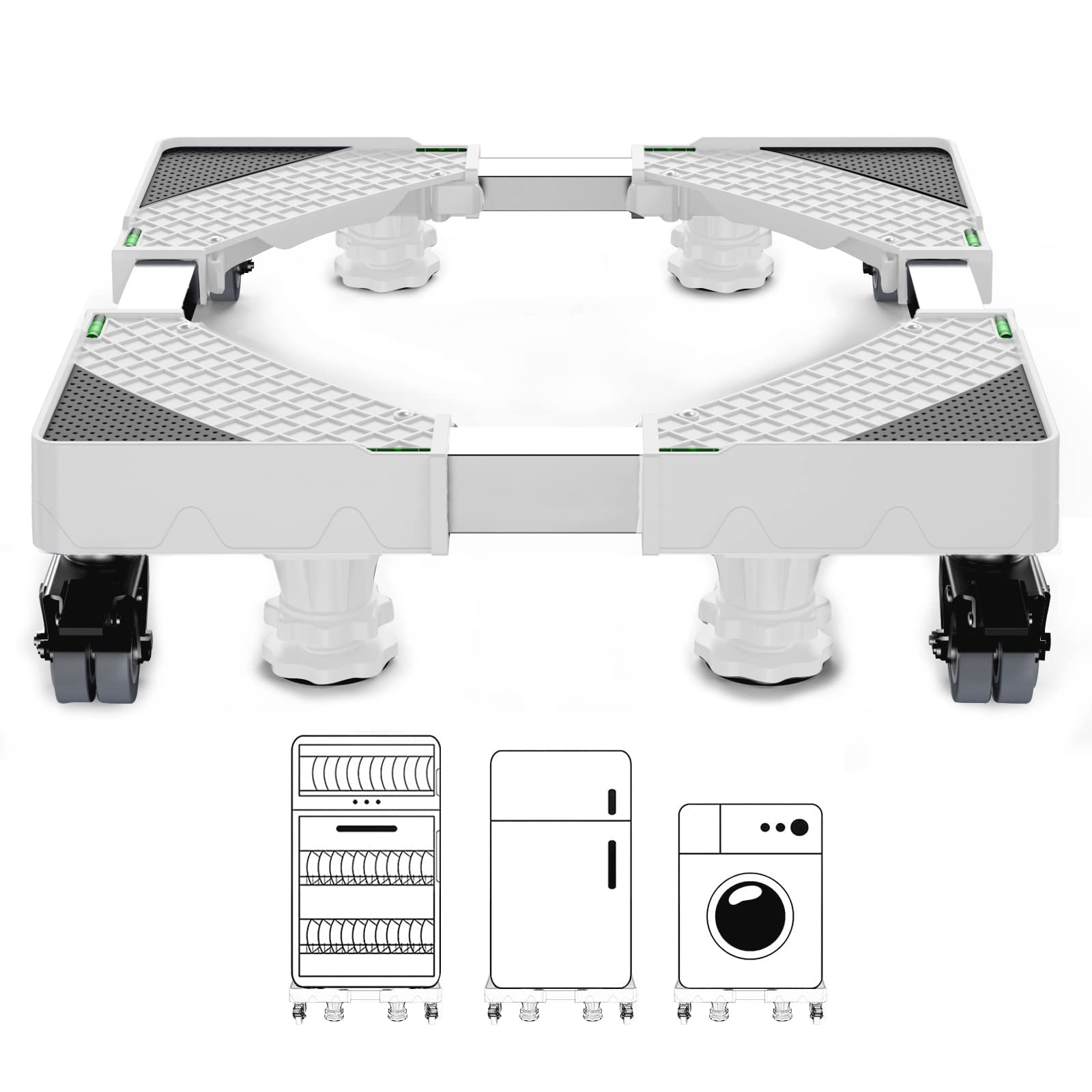 HQO LOVL Fridge Stand Mobile Base With 4 Locking Wheels And 4 Strong Feet, 19.7”-27.5” Adjustable Furniture Dolly for Washer Dryer Washing Machine Stand Pedestal, Refrigerator (KBN-10White)