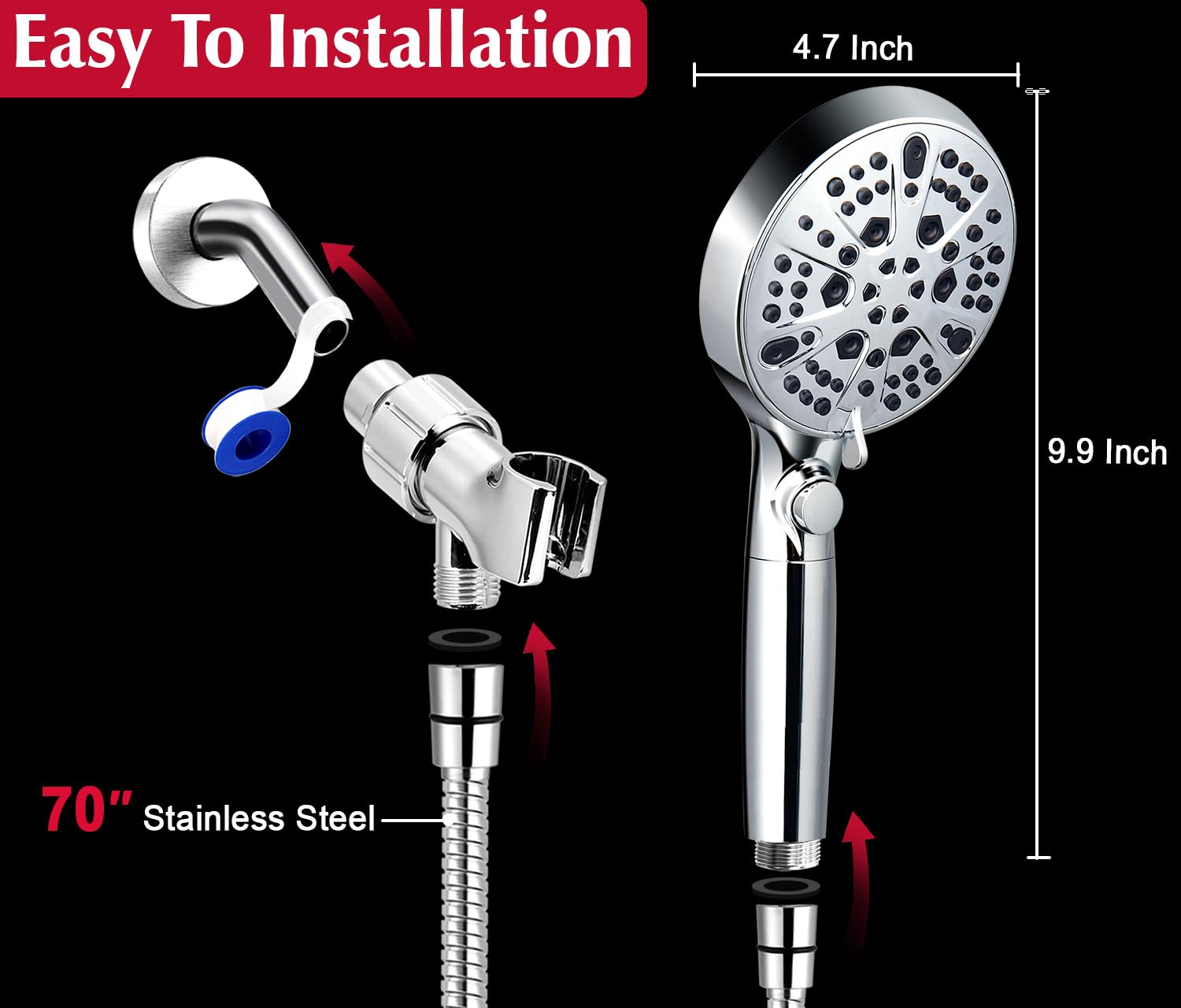 Filtered Shower Head with Handheld,High Pressure Water Flow and 10-Mode Shower Head Filter for Hard Water,Water Softener Shower Head,Handheld Shower Head with 70“ Long Hose
