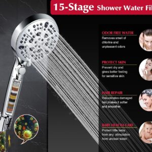 Filtered Shower Head with Handheld,High Pressure Water Flow and 10-Mode Shower Head Filter for Hard Water,Water Softener Shower Head,Handheld Shower Head with 70“ Long Hose