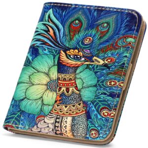 aphison womens wallet, slim small wallet for women rfid wallet women cartoon microfiber leather with id credit card holder zipper coin pocket bifold compact wallet peacock