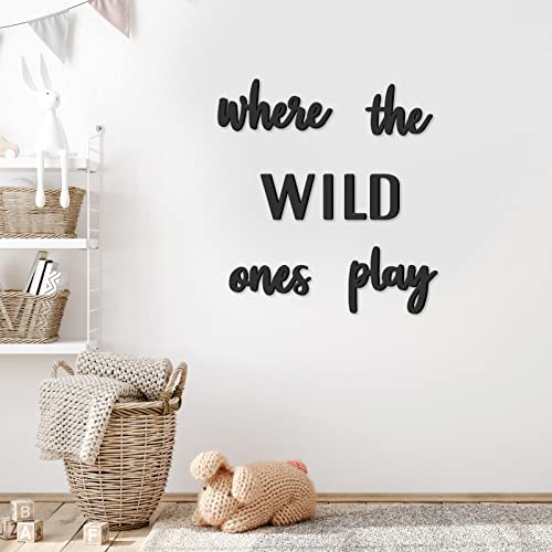 Xylolfsty Playroom Wall Decor, Where the Wild Ones Play Room Sign Wooden Wall Art Decoration for Boys and Girls Toy Room Kids Toddler Nursery Room Bedroom Home Word Cutouts Sign 8 pcs