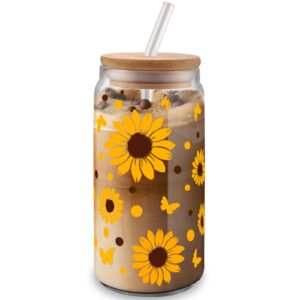 vakuny sunflower gifts for women - inspirational gifts for women - sister gifts from sisters - birthday gift for mom, friend, wife, coworker - 16 oz sunflower beer can glass…