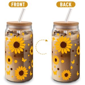 Vakuny Sunflower Gifts for Women - Inspirational Gifts for Women - Sister Gifts from Sisters - Birthday Gift for Mom, Friend, Wife, Coworker - 16 Oz Sunflower Beer Can Glass…