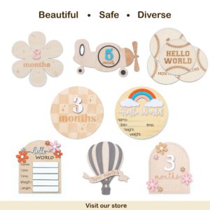 Baby Monthly Milestone Cards - Wooden Monthly Milestone Discs - Newborn Photography Props to Document Your Baby´s Growth - Baby Announcement Sign (AA Flower)