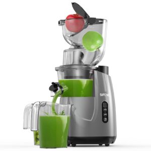 sifene whole fruit cold press juicer machine - vertical slow masticating juicer with large 3.3in feed chute - easy to clean, ideal for whole fruits & vegetables, gray