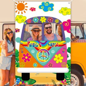 60's Hippie Bus Photo Prop 60s Party Decorations Large Fabric Retro Groovy Van Prop Hippie Selfie Frame Backdrop Background Banner Birthday Party Supplies Retro 60s 70s Party Favors 59 x 39.4 Inch