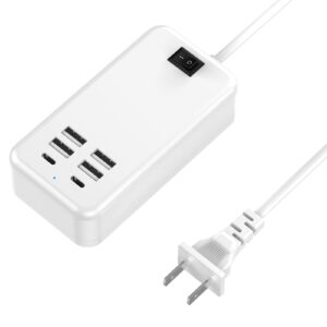 usb c charger station, 6 ports usb charging station, multi usb charging station compatible with iphone/samsung/tablet and other multiple devices, power strip with on/off switch