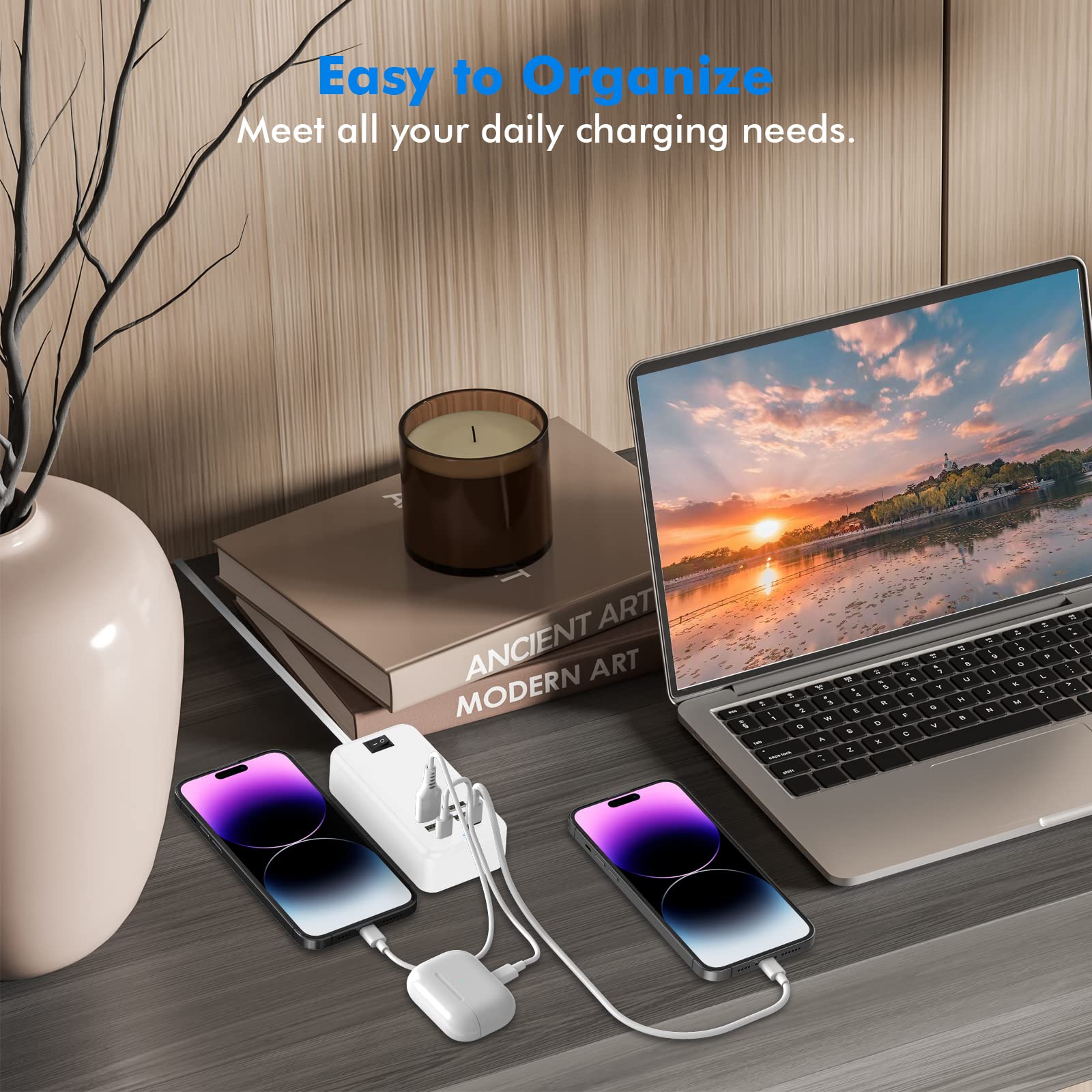 USB C Charger Station, 6 Ports USB Charging Station, Multi USB Charging Station Compatible with iPhone/Samsung/Tablet and Other Multiple Devices, Power Strip with ON/Off Switch