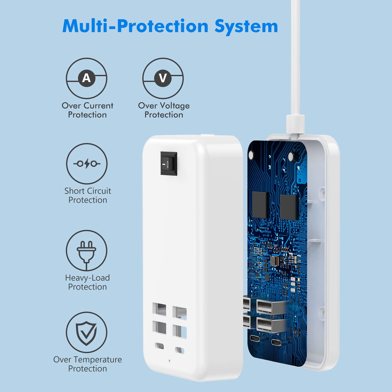 USB C Charger Station, 6 Ports USB Charging Station, Multi USB Charging Station Compatible with iPhone/Samsung/Tablet and Other Multiple Devices, Power Strip with ON/Off Switch