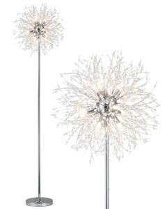 sinerise modern crystal floor lamp (9-light, 70-inch, chrome), standing lamp with footswitch, led floor lamp for living room, girls room, bedroom, dresser, office (bulbs not included)