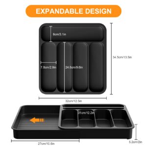 VESKYAO Expandable Silverware Drawer Organizer, 6 Compartment Adjustable Silverware Tray Plastic Kitchen Utensil Organizer Holder