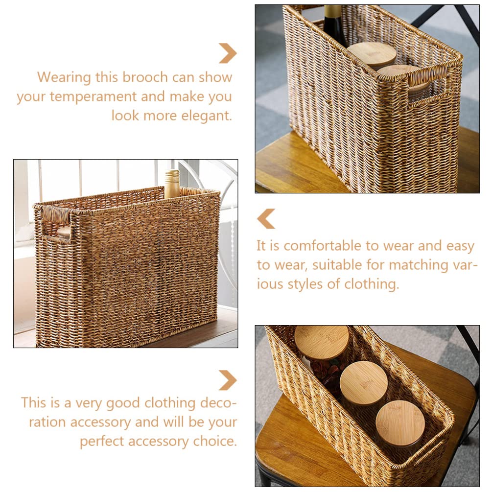 Angoily Magazine Storage Baske Seagrass Woven File Holder Narrow Place Storage Holder Book Wicker Basket Storage Basket Bin for Home Office Desk