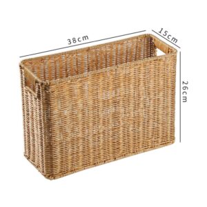 Angoily Magazine Storage Baske Seagrass Woven File Holder Narrow Place Storage Holder Book Wicker Basket Storage Basket Bin for Home Office Desk