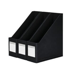 huaprint black magazine holder,cardboard magazine file holder (pack of 3),magazine organizer box,with labels