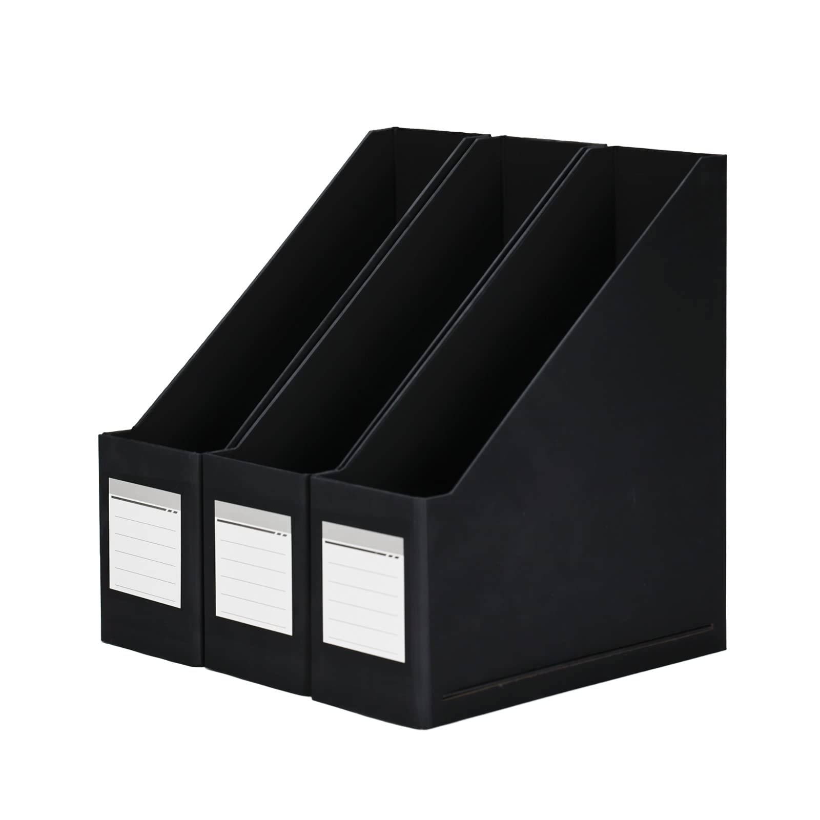 HUAPRINT Black Magazine Holder,Cardboard Magazine File Holder (Pack of 3),Magazine Organizer Box,with Labels