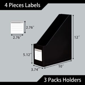 HUAPRINT Black Magazine Holder,Cardboard Magazine File Holder (Pack of 3),Magazine Organizer Box,with Labels