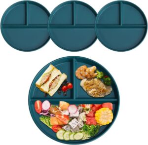 maiyuansu divided trays for adults weight loss, reusable portion control dinner plate with 3 compartments, divided diet plastic compartment plate dishwasher & microwave safe(green)