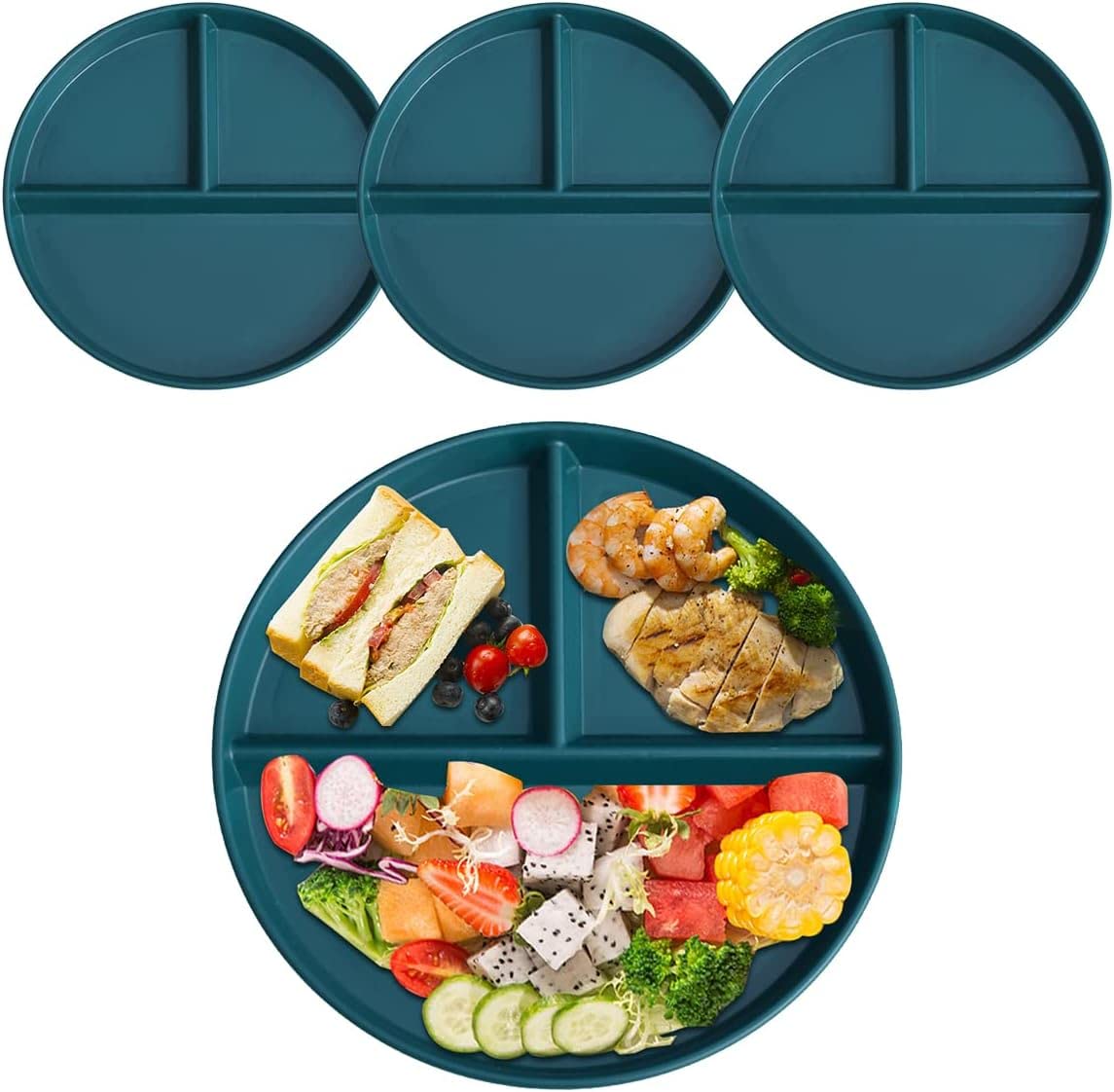 Maiyuansu Divided Trays For Adults Weight Loss, Reusable Portion Control Dinner Plate with 3 Compartments, Divided Diet Plastic Compartment Plate Dishwasher & Microwave Safe(Green)