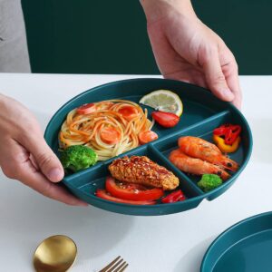 Maiyuansu Divided Trays For Adults Weight Loss, Reusable Portion Control Dinner Plate with 3 Compartments, Divided Diet Plastic Compartment Plate Dishwasher & Microwave Safe(Green)