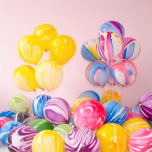 12 Inch Rainbow Tie Dye Balloons 30PCS Agate Marble Latex Swirl Balloons For Tie Dye Birthday Party Supplies,Candyland,Bachelorette,Fun Hippie Party Decorations