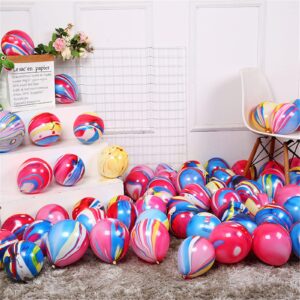 12 Inch Rainbow Tie Dye Balloons 30PCS Agate Marble Latex Swirl Balloons For Tie Dye Birthday Party Supplies,Candyland,Bachelorette,Fun Hippie Party Decorations