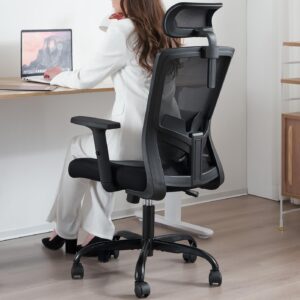 ergonomic office chair, large tall office chair high back, adjustable headrest with 2d armrest, lumbar support, swivel computer task chair for office, tilt function