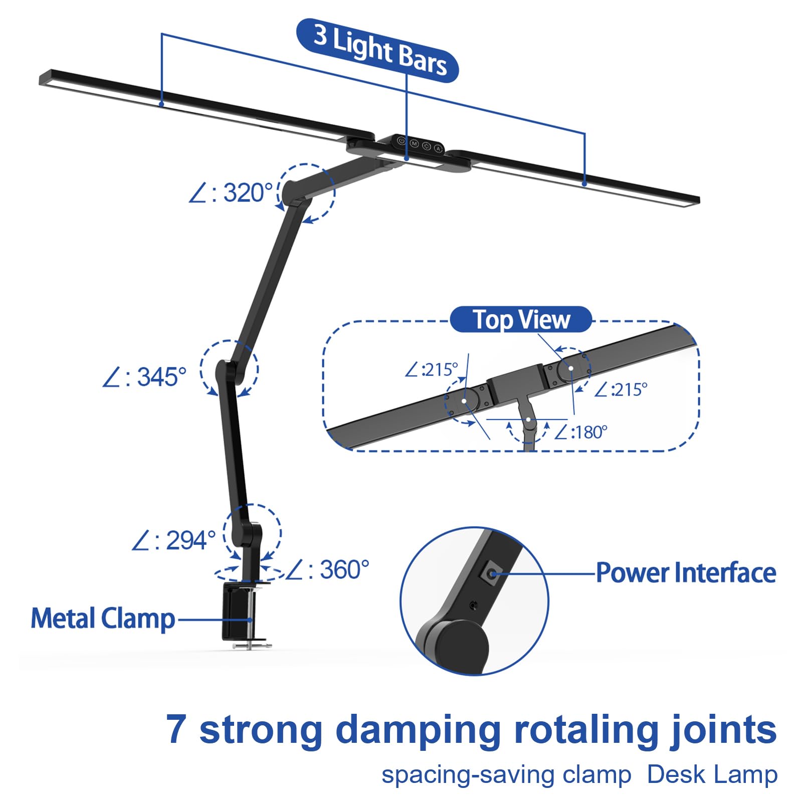 Bright Desk Lamps for Office Home, 24W Large Swing Arm Bar LED Desk Light with Clamp, Auto Dimming Task Lamp for Monitor Work Study