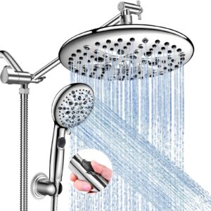 feelso 10" high pressure shower head combo with handheld spray, 16 settings, 11" adjustable arm, on/off pause switch