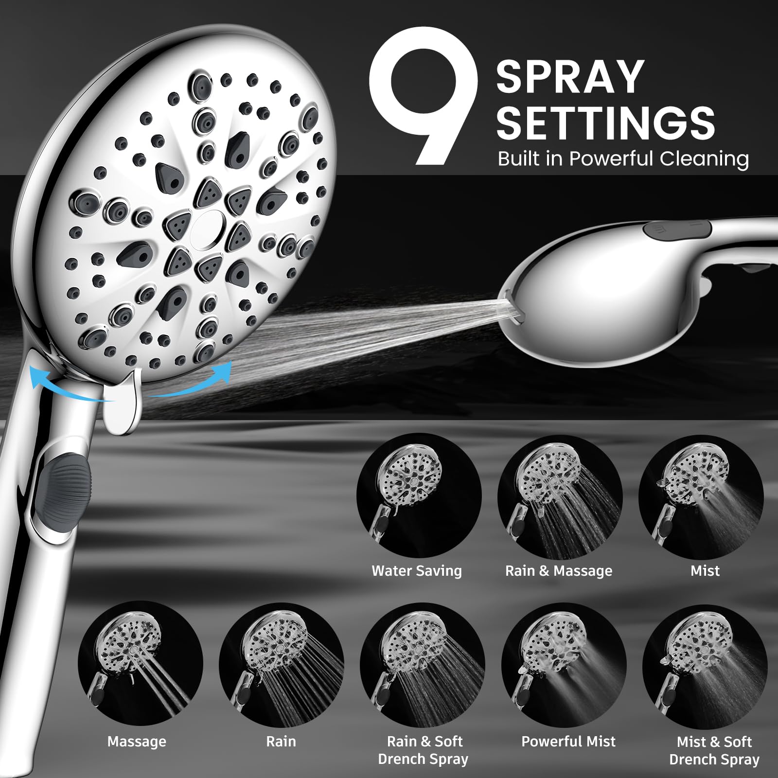 FEELSO 10" High Pressure Shower Head Combo with Handheld Spray, 16 Settings, 11" Adjustable Arm, ON/OFF Pause Switch