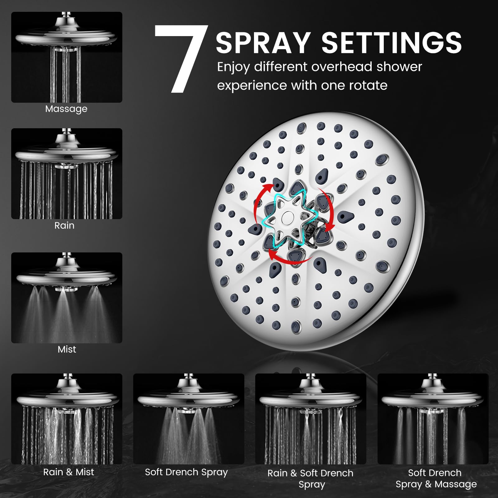 FEELSO 10" High Pressure Shower Head Combo with Handheld Spray, 16 Settings, 11" Adjustable Arm, ON/OFF Pause Switch