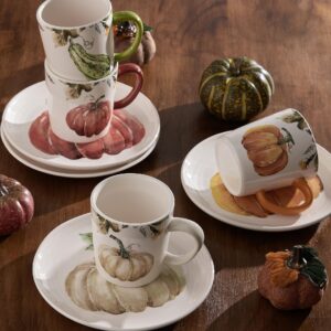 Bico Pumpkin Feast Ceramic Mugs, Set of 4, for Coffee, Tea, Drinks, Microwave & Dishwasher Safe