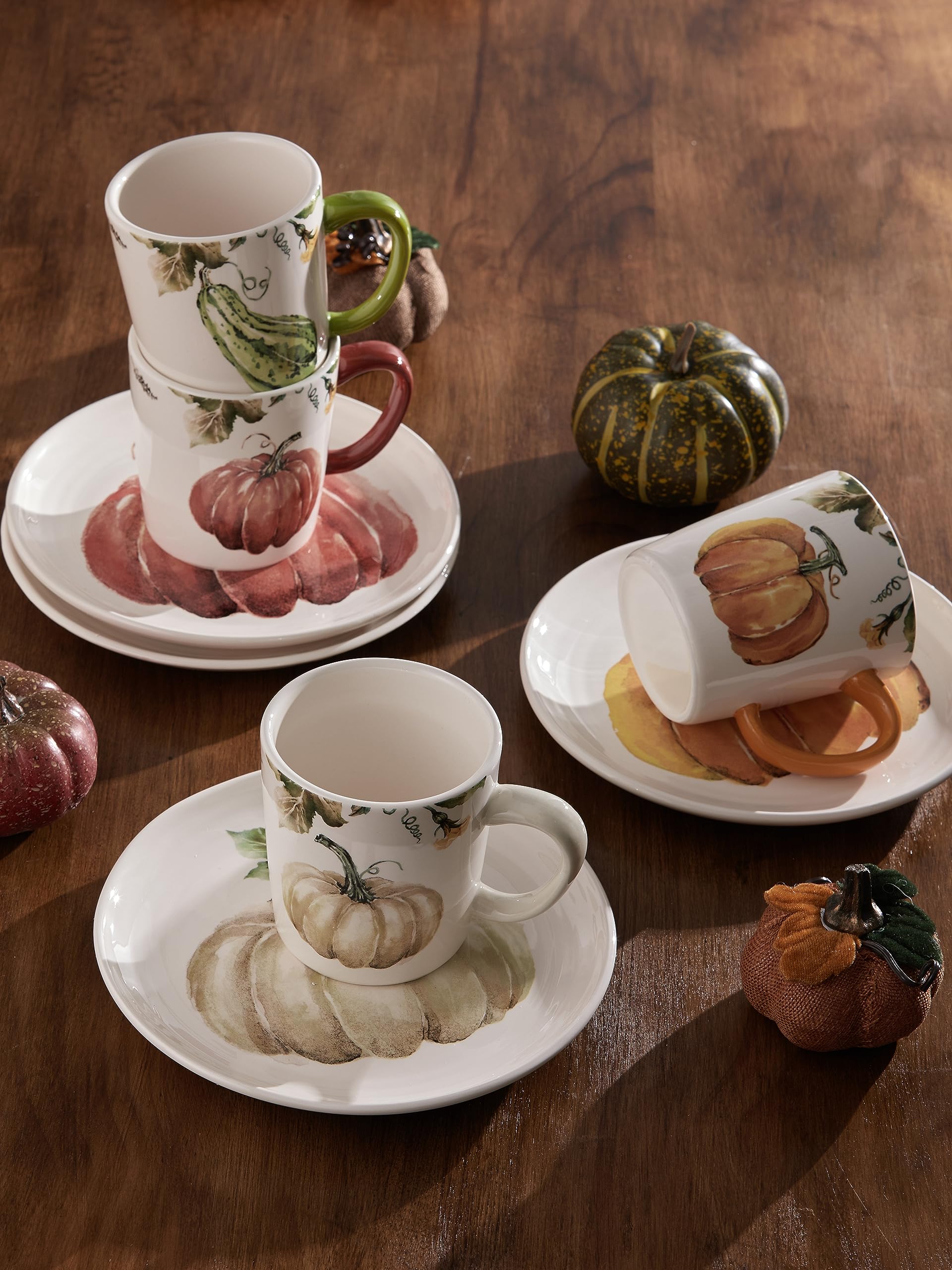 Bico Pumpkin Feast Ceramic Mugs, Set of 4, for Coffee, Tea, Drinks, Microwave & Dishwasher Safe