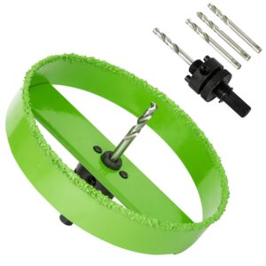 hlofizi 6-1/4 inch carbide hole saw with arbor for 6” recessed lights, 6.25 hole saw cutting plaster drywall ceiling sheetrock, 2x faster, green