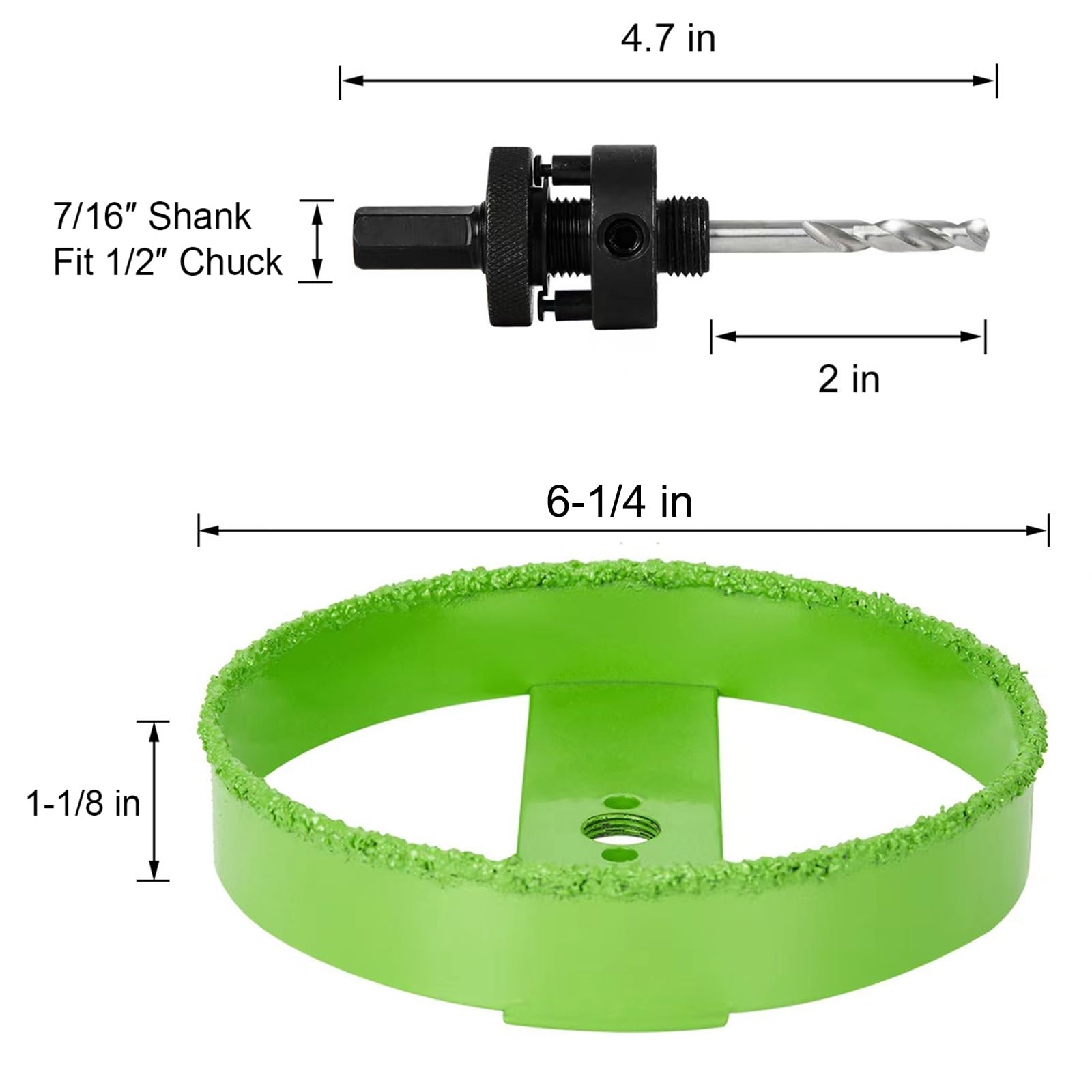 HLOFIZI 6-1/4 Inch Carbide Hole Saw with Arbor for 6” Recessed Lights, 6.25 Hole Saw Cutting Plaster Drywall Ceiling Sheetrock, 2X Faster, Green