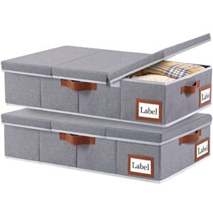 yawinhe under bed storage with lids, foldable underbed storage box with handles, under bed storage organizer bins for clothes, blankets, pillows, 31.5''lx15.7''wx6''h, 2-pack, grey