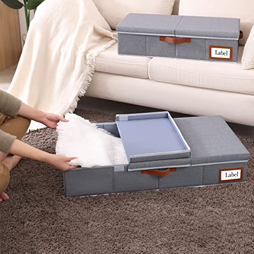 Yawinhe Under Bed Storage With Lids, Foldable Underbed Storage Box with Handles, Under Bed Storage Organizer Bins for Clothes, Blankets, Pillows, 31.5''Lx15.7''Wx6''H, 2-pack, Grey