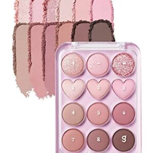COLORGRAM Pin Point Eyeshadow Palette 02 Pink+Mauve= | Eyeshadow Palette for Daily makeup, Ultra-Blendable, Matte, Glitter, Shimmer Shades