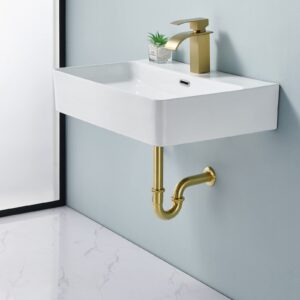 Heixutas Brass P Trap Bathroom Sink : 1 1/4 Sink Trap with Adjustable Height - Brushed Gold Bottle P-Trap with Slip Joint Extension Tube - U-Shape Basin Sink Plumbing/Pipe Replacement Kit