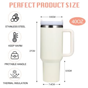 Buschun 40 oz Tumbler With Handle and Straw Lid Insulated Reusable Stainless Steel Water Bottle Travel Mug Iced Coffee Cup for Car and Home and Cold Beverages (Milky White)