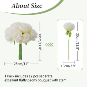 BLOSMON Peonies Artificial Flowers Wedding Decoration 24 Heads White Silk Peony with Stem Faux Flower DIY Bouquets for Wedding Party Home Room Table Ceterpieces Decor Fake Floral Bulk Arrangement