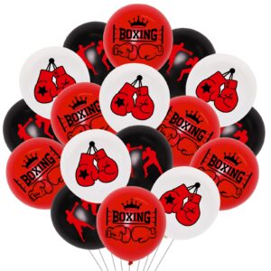 joymemo 40 pieces 12 inches boxing party latex balloons red black white - boxing match decorations, glove boxer printed balloon for boxing sport wrestle fitness theme birthday party supplies